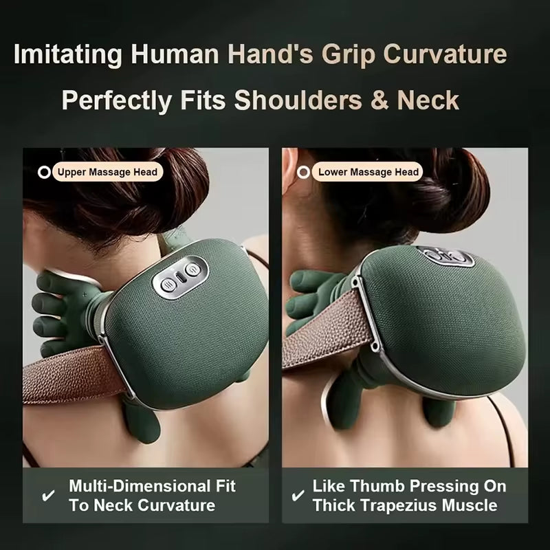 Bionic Neck Shoulder Massager Heated Back Massagers Electric Kneading Muscles Massage Pillow Neck Waist Leg Body 3-Level Modes