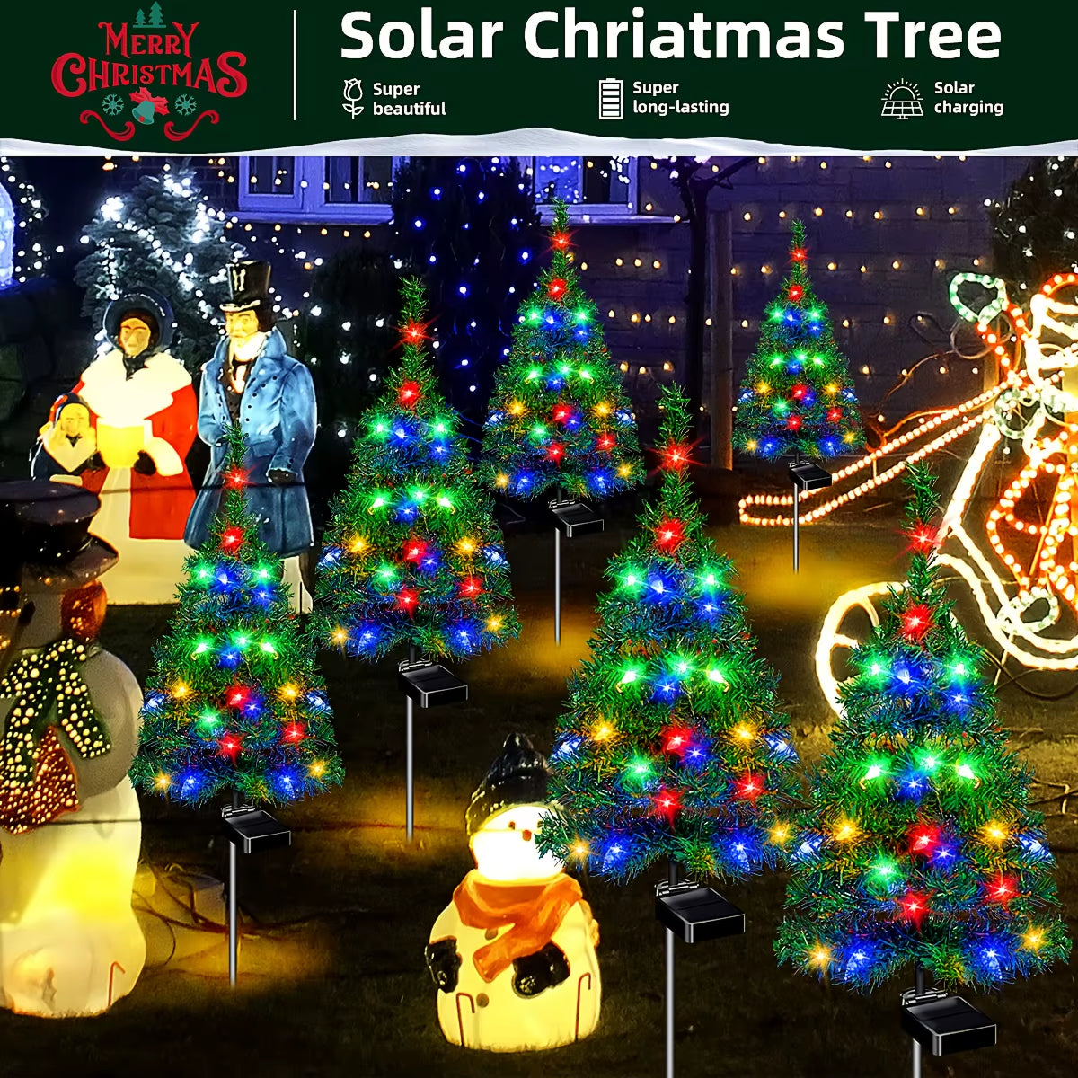 Solar Christmas Tree Lights Waterproof IP65 Durable Outdoor Decoration for Lawn Patio and Balcony Easy Installation No Wiring