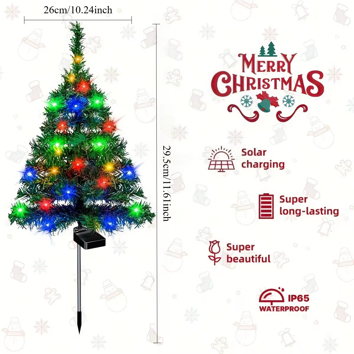 Solar Christmas Tree Lights Waterproof IP65 Durable Outdoor Decoration for Lawn Patio and Balcony Easy Installation No Wiring